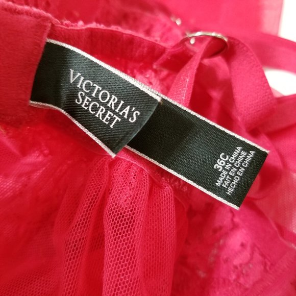 Victoria's Secret babydoll 36C sheer chiffon push-up floral lace eyelash trim - Picture 14 of 16